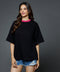 Mid Oversized Contrast Rib Black Tshirt